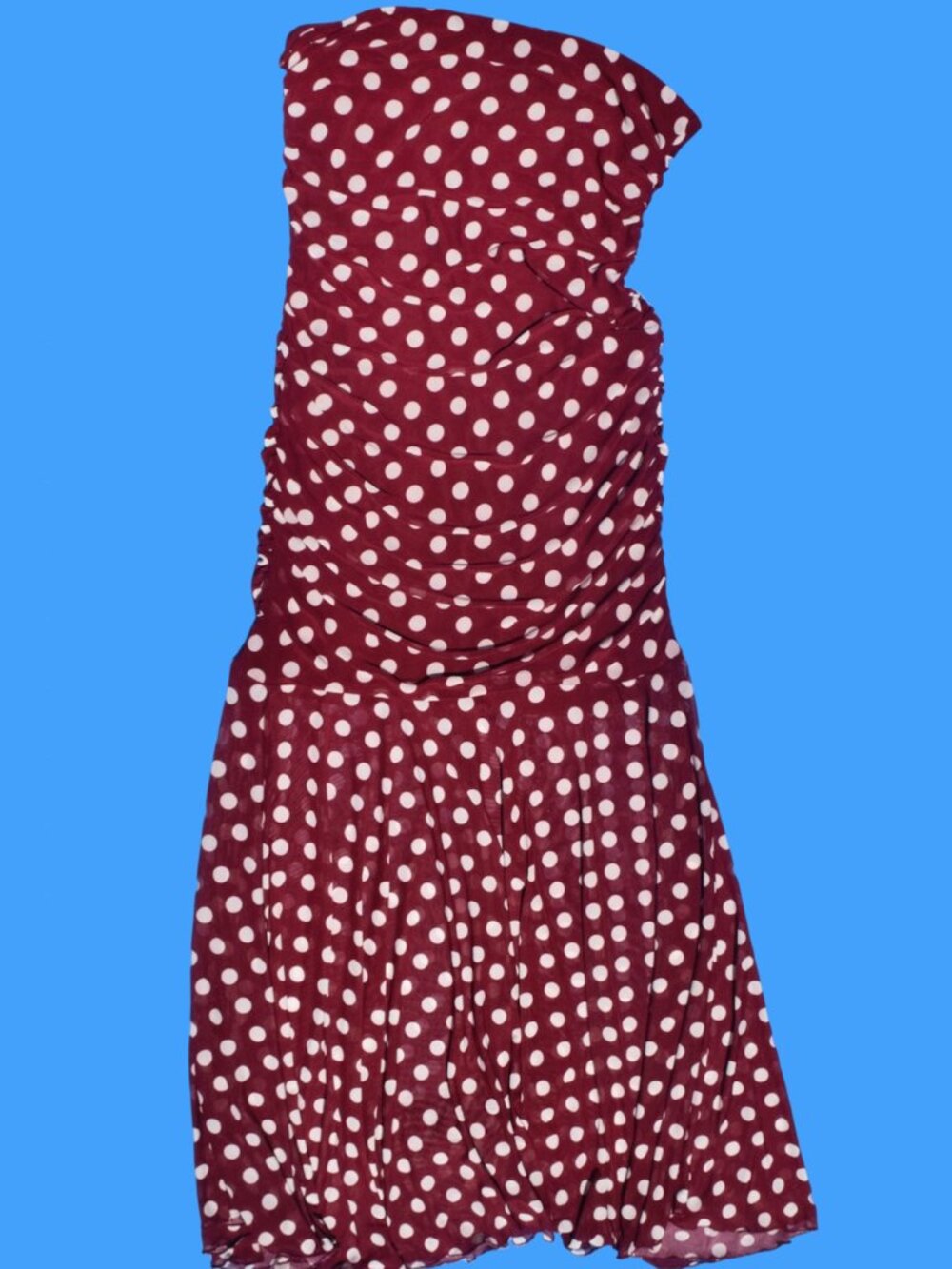 Polka Dot Strapless Ruched Bodycon Dress